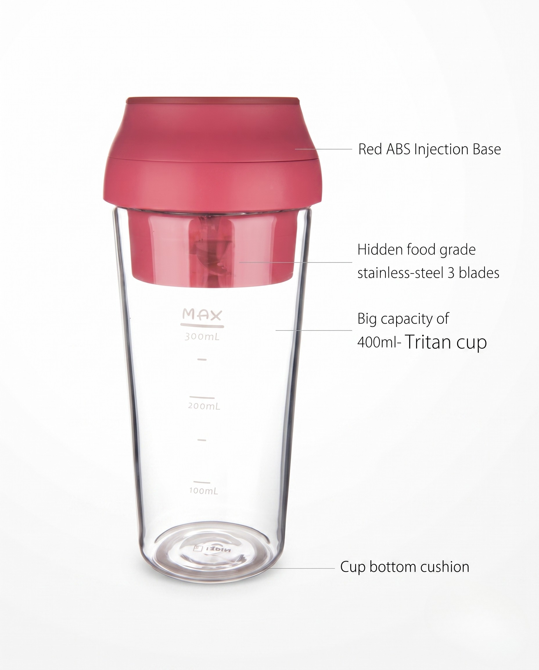 Portable Personal Blender Cup 400ml – BPA-Free Tritan Bottle with Stainless Steel Blades | White / Red
