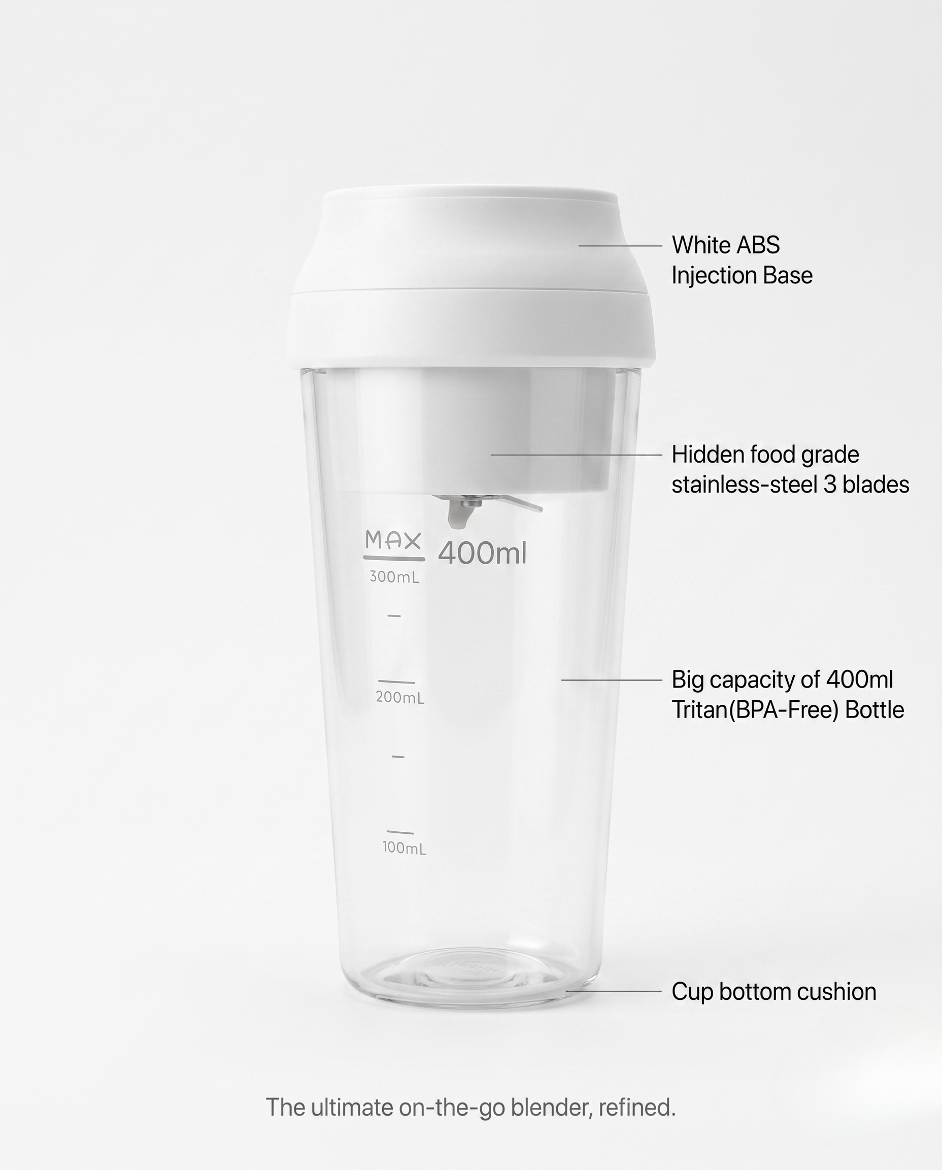 Portable Personal Blender Cup 400ml – BPA-Free Tritan Bottle with Stainless Steel Blades | White / Red