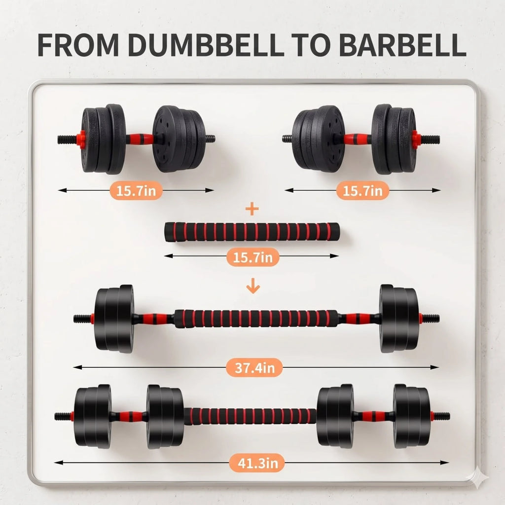 Adjustable Dumbbell Barbell Set 44 lbs – Convertible Weight Set for Home Gym Workout