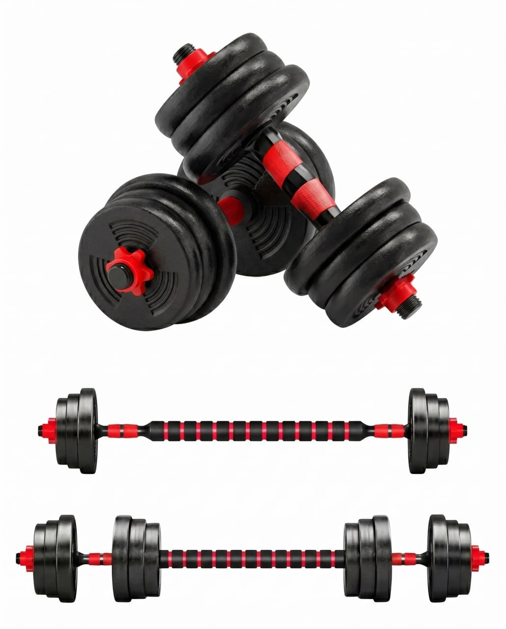 Adjustable Dumbbell Barbell Set 44 lbs – Convertible Weight Set for Home Gym Workout