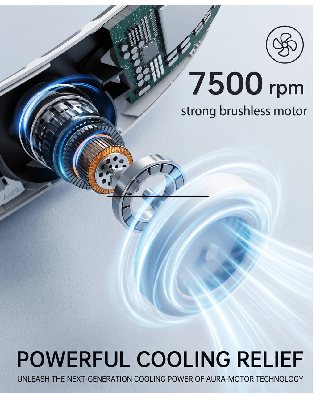 Tragbarer Halsventilator – 7500 U/min bürstenloser Motor, 3 Geschwindigkeitsstufen, 4000mAh Akku, blattloses Design