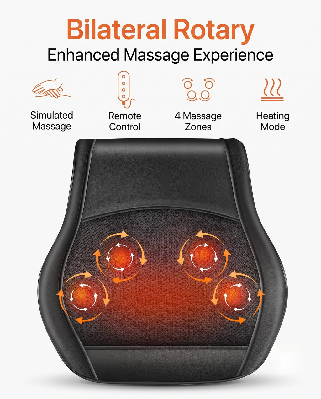 Shiatsu Back & Neck Massager Cushion with Heat – 4 Massage Nodes, Remote Control, Car & Home Use | Black