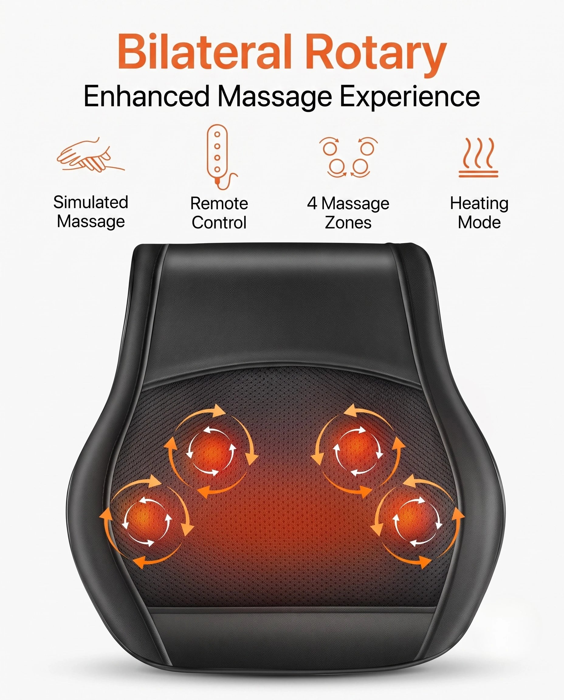 Shiatsu Back & Neck Massager Cushion with Heat – 4 Massage Nodes, Remote Control, Car & Home Use | Black