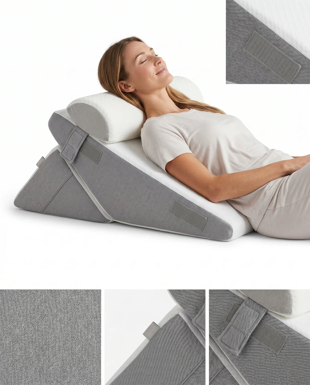 Wedge Pillow Set 3-Piece – for Acid Reflux, Snoring & Back Pain Relief, Adjustable Memory Foam, Bed Rest Support
