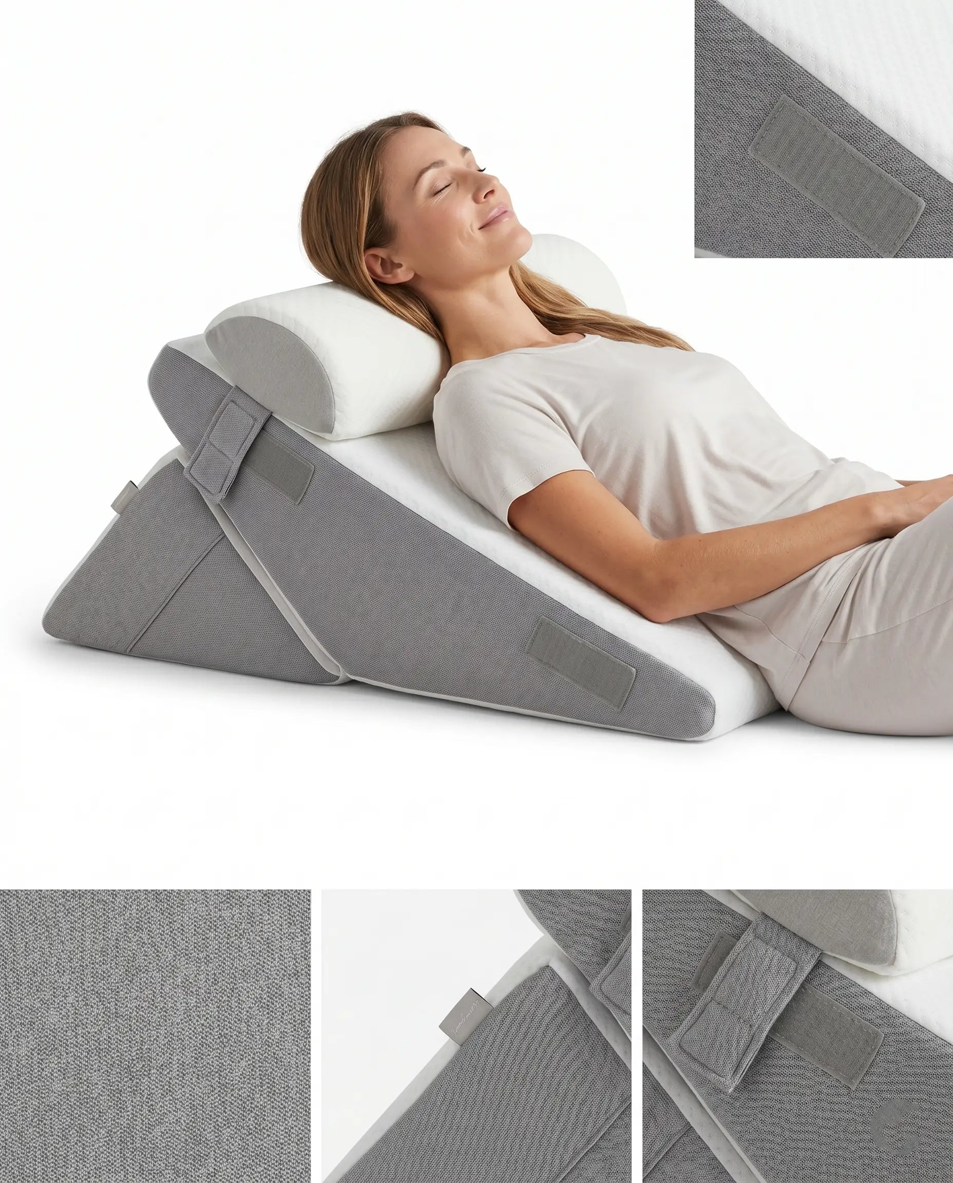 Wedge Pillow Set 3-Piece – for Acid Reflux, Snoring & Back Pain Relief, Adjustable Memory Foam, Bed Rest Support