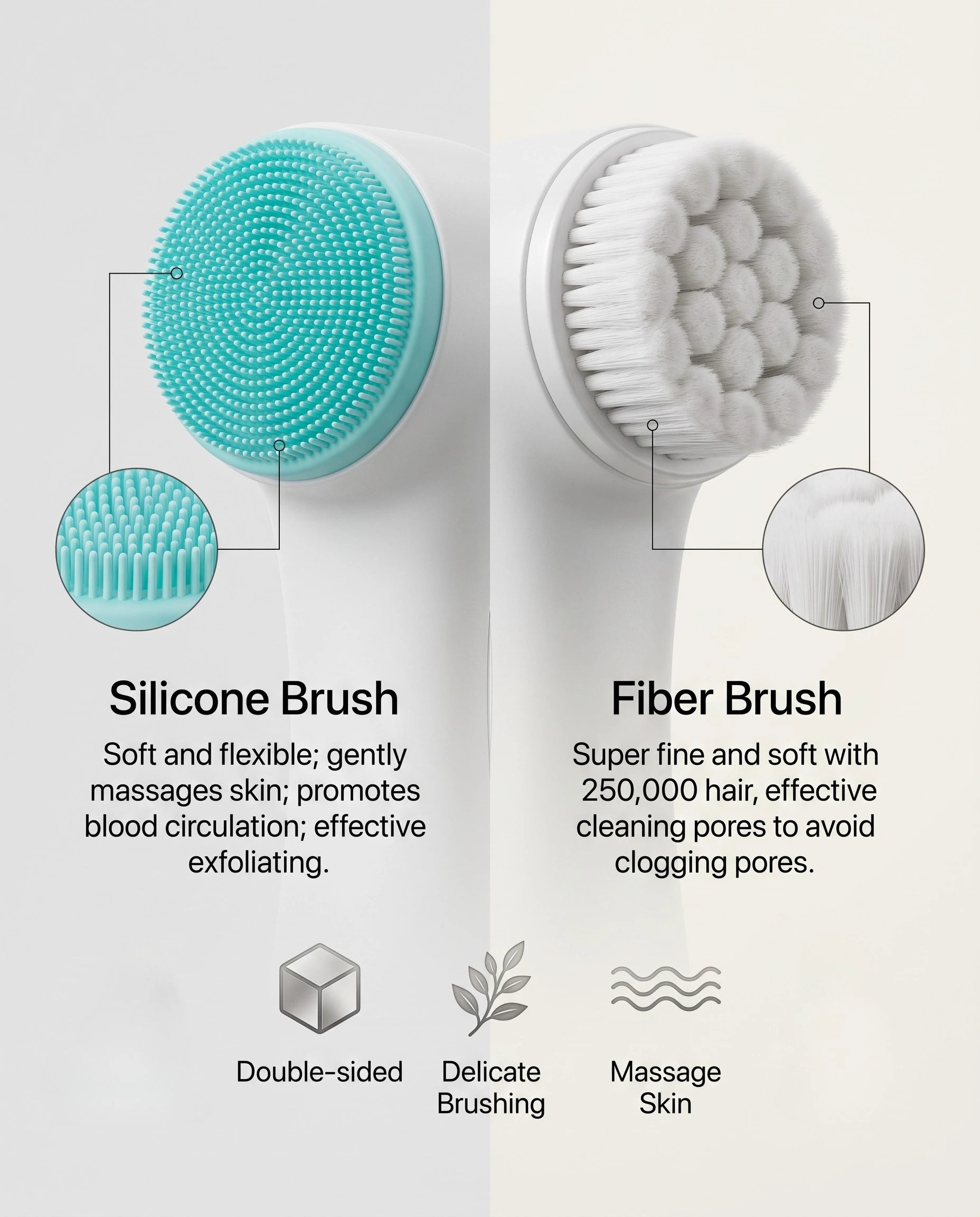 3D Double Sided Silicone Facial Cleansing Brush