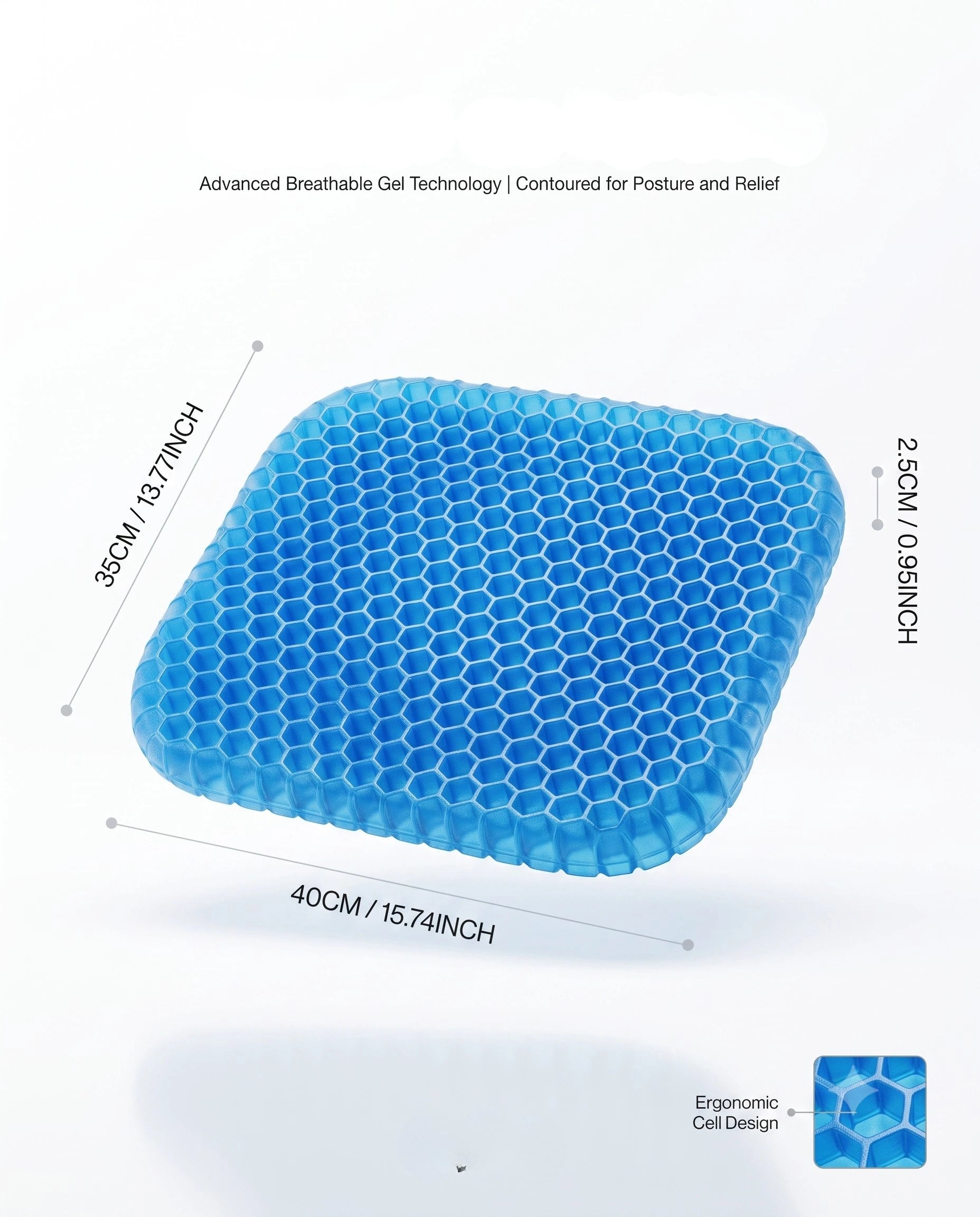 Cooling Gel Seat Cushion with Honeycomb Design, Breathable Pressure Relief for Back