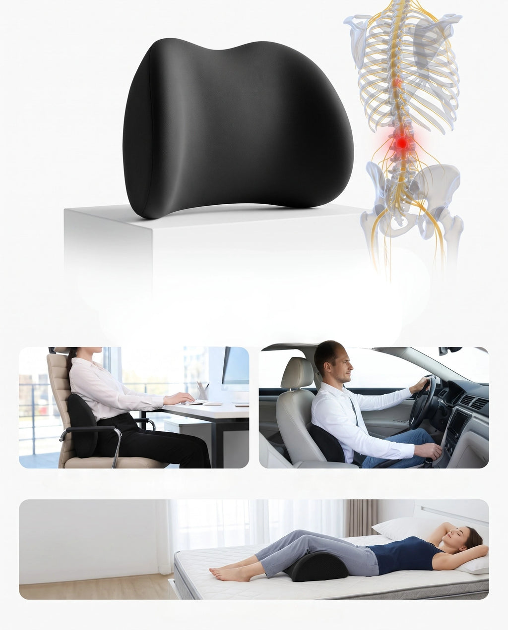 Lumbar Support Cushion Memory Foam Ergonomic Back Pillow