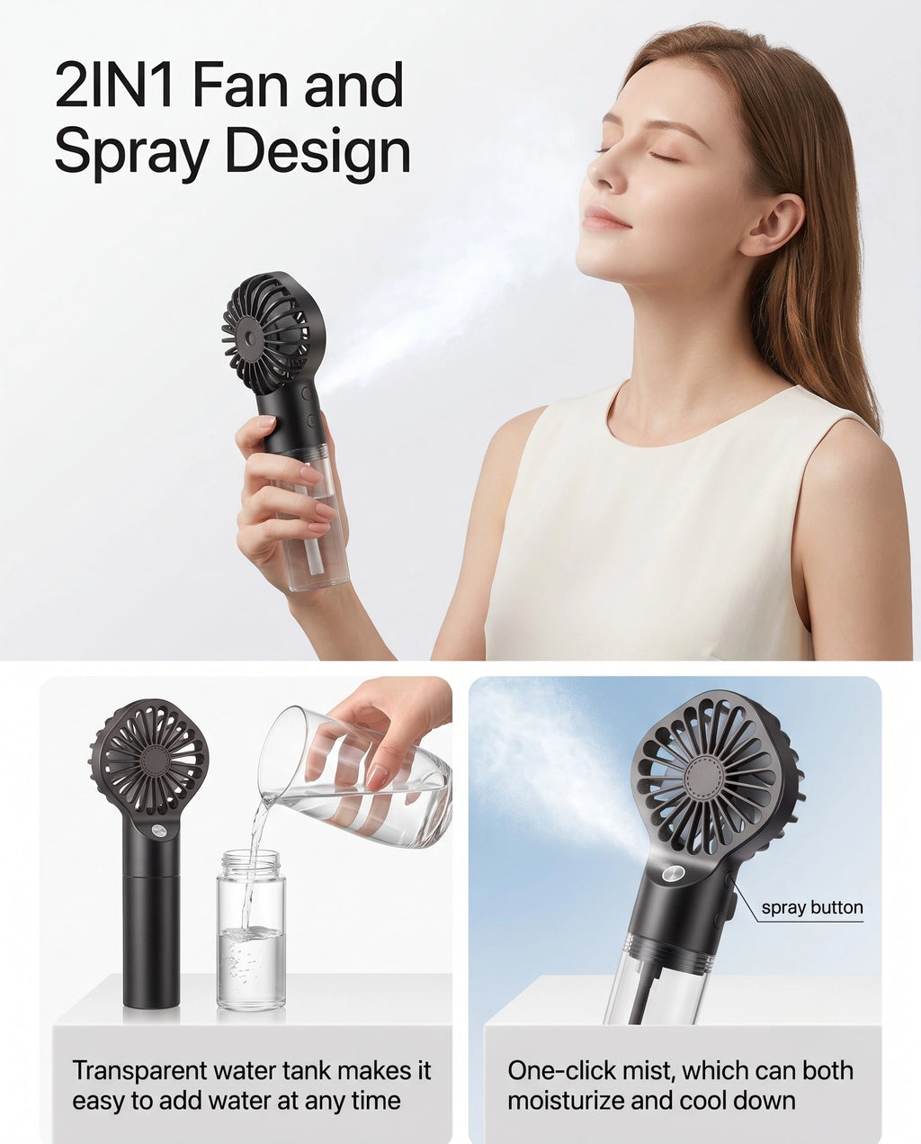 Portable Handheld Mist Fan & Humidifier - USB Rechargeable