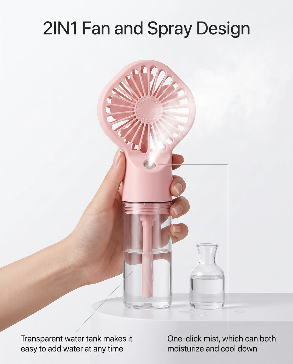 Portable Handheld Mist Fan & Humidifier - USB Rechargeable