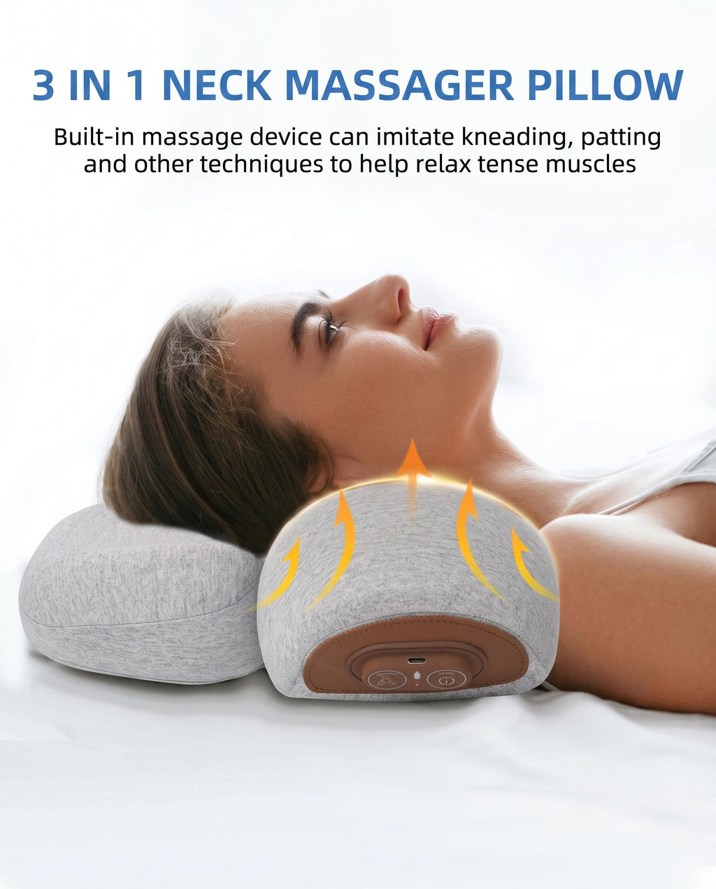 3-in-1 Neck Massager Pillow with Heat – Vibration, Inflation & Hot Compress, USB-C Powered