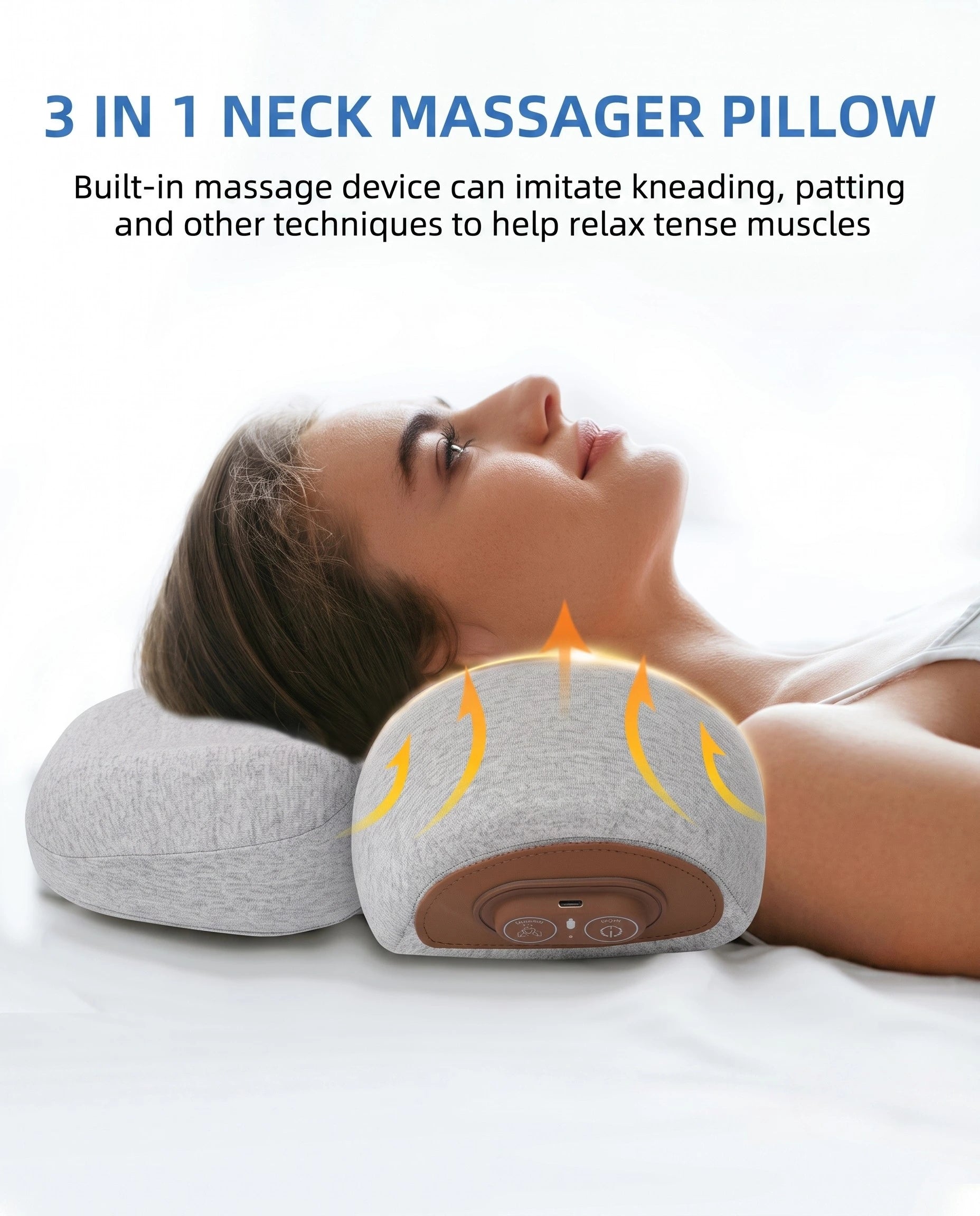 3-in-1 Neck Massager Pillow with Heat – Vibration, Inflation & Hot Compress, USB-C Powered