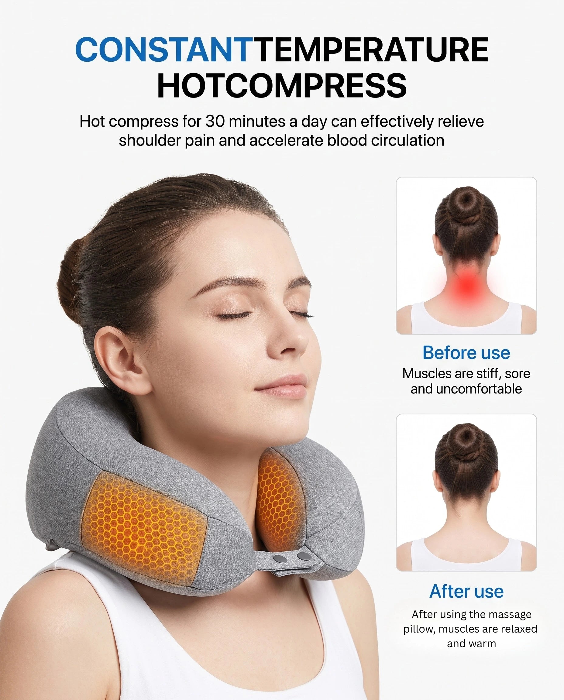 3-in-1 Neck Massager Pillow with Heat – Vibration, Inflation & Hot Compress, USB-C Powered
