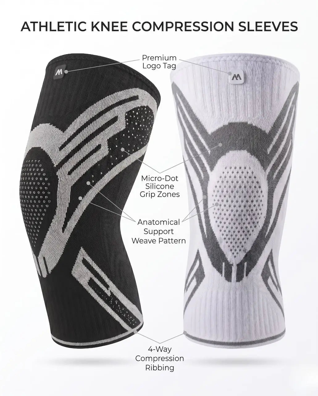 Athletic Knee Compression Sleeve with Silicone Grip & 4-Way Stretch – For Running, Gym, Basketball, Padel & Volleyball